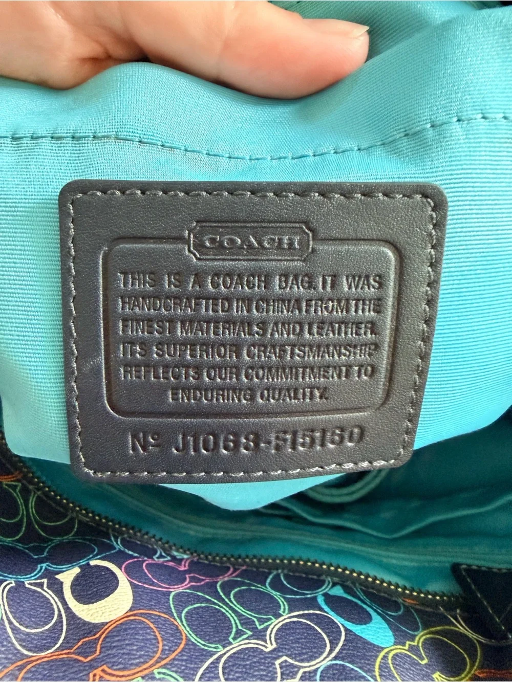 Coach Multicolor Signature Tote with Teal Center Stripe